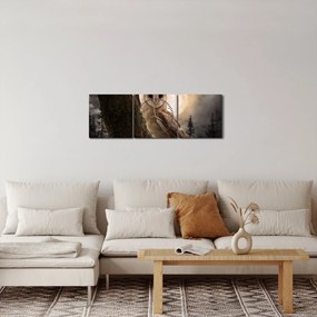 Obraz sovy (s hodinami) (90x30 cm)