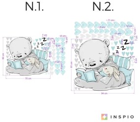 Samolepka na stenu - Medveď s knihou a zajačikom so srdiečkami