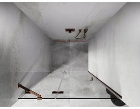 Mexen Lunar, ľavé otočné sprchové dvere 125 cm, 8mm číre sklo, ružové zlato profil, 834-125-000-60-00-L