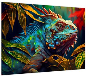 Sklenený obraz - Farebný leguán (70x50 cm)