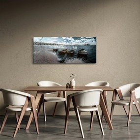 Obraz - Drevené loďky na jazere (120x50 cm)
