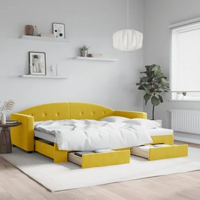 Rozkladacia denná posteľ so zásuvkami žltá 90x200 cm zamat 3197354