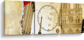 Obraz - Spomienky na Paríž (s hodinami) (90x30 cm)