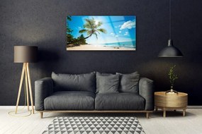 Skleneny obraz Palma strom pláž krajina 125x50 cm