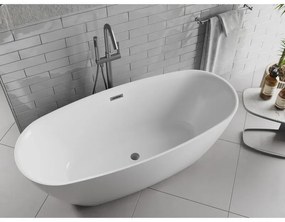 Mexen Luvo Slim, voľne stojaca vaňa 170 × 75 cm, biela lesklá, grafitový prepad, 52801707500-66