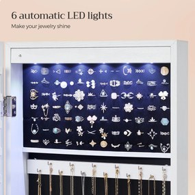 SONGMICS uzamykateľný zrkadlový organizér na šperky so 6 LED, 120 cm, biely