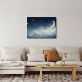 Sklenený obraz - Mesiac s hviezdami (70x50 cm)