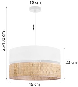 Závesné svietidlo Rattan, 1x ratanové/biele textilné tienidlo, (fi 45cm)