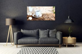 Skleneny obraz Hrnček káva zrnká kuchyňa 100x50 cm