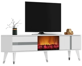 TV stolík/skrinka s krbom Vekika 3 (biela + strieborná) . Vlastná spoľahlivá doprava až k Vám domov. 1095530