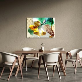 Sklenený obraz - Listy s pierkom (70x50 cm)