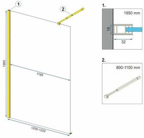 Rea Aero, sprchová zástena Walk-in 120x195 cm, 8mm číre sklo, zlatá matná profil, REA-K4702