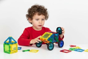 MULTISTORE Magnetické stavebné kocky 48 ks – stavebnica 2D/3D s kolieskami a šablónami, pre deti 3+