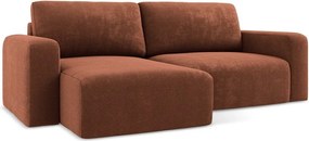 Ženilková rozkladacia/s úložným priestorom rohová pohovka v terakotovej farbe (ľavý roh/s leňoškou) Kona – Makamii