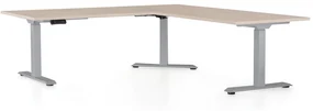 Výškovo nastaviteľný stôl OfficeTech Angle, 180 x 200 cm, sivá podnož, dub