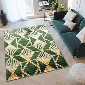 Trendový zelený koberec so zlatými geometrickými vzormi Šírka: 80 cm | Dĺžka: 150 cm
