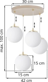 Závesné svietidlo Florence, 4x biele sklenené tienidlo, g/be, o