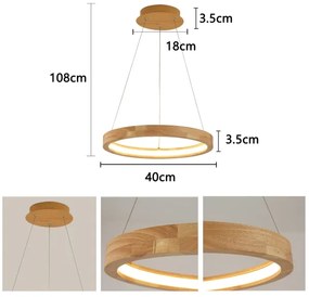 Brilagi - LED luster na lane UMEA WOOD, LED/30W/230V, priemer 40 cm, drevo