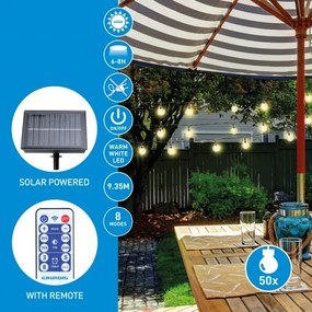 Grundig - LED stmievateľný solárny reťazec 50xLED/8 funkcií 9,35m teplá biela +