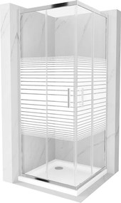 Mexen Rio štvorcový sprchovací kút 90 x 90 cm, 6mm sklo, číre sklo/pásy, chrómový profil + slim sprchová vanička 5cm, 860-090-090-01-20-4010