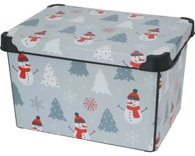 Úložný box s vekom Zimný motív, 22 l, sivá, 40x23x30 cm