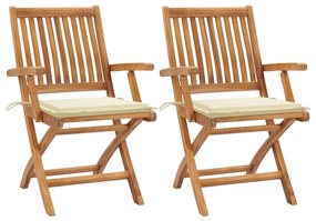 Záhradné stoličky 2 ks krémové podložky teakový masív 3062408