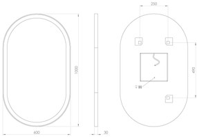 Sapho Sapho, PARGA oválne zrkadlo s LED osvetlením 60x100 cm, PG600