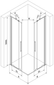 Mexen Velar Duo, sprchový kút s posuvnými dverami 100(dvere) x 100(dvere) cm, 8mm číre sklo, čierny matný profil, 871-100-100-02-70