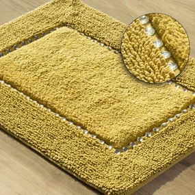 Žltý bavlnený ozdobený koberec do kúpelne Šírka: 50 cm | Dĺžka: 70 cm