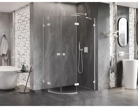 Mexen Lunar, pravý polkruhový sprchový kút 90 x 80 cm, 8mm číre sklo, biely profil, 833-090P-080L-20-00