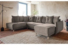Svetlohnedá menčestrová rozkladacia rohová pohovka (ľavý roh/do "U") Lazy Lukka – Miuform