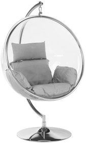 Závesné kreslo so stojanom, transparentná/strieborná/sivá, BUBBLE NEW TYP 3