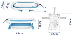 Ricokids Skladacia vanička pre deti, dojčatá s teplomerom a vložkou RK-287 biela a modrá
