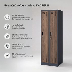Dvojkomorová zamestnanecká skrinka antracitová, orech, 600x1800x500 mm: KACPER II Eco Design