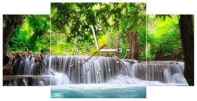 Gario Obraz s hodinami Číry vodopád v džungli - 3 dielny Rozmery: 30 x 90 cm