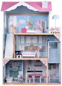 Jokomisiada Veľký drevený domček pre bábiky + drevený nábytok v pastelových farbách ZA5457