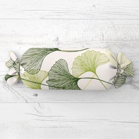 Biante Vankúš valec bonbon Sandra SA-576 Zelené Ginkgo listy na bielom 15x80 cm