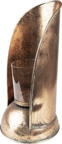 Medený antik kovový svietnik so skleneným valcom - Ø 17*35 cm