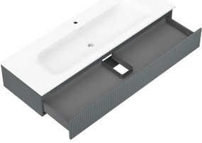 Mexen Rivel, kúpeľňová skrinka 140 cm s umývadlom Vela, 1 zásuvka, drážkovaná, grafitová matná/biela matná, 91A20-14023-1-BF66-W23M0
