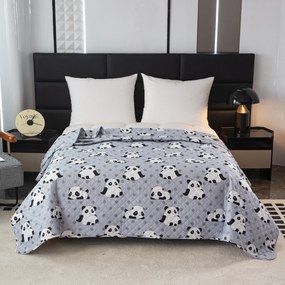 Prehoz na posteľ so vzorom PANDA sivý Rozmer: 170 x 210 cm