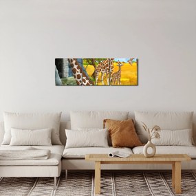 Obraz - Žirafia rodina (s hodinami) (90x30 cm)