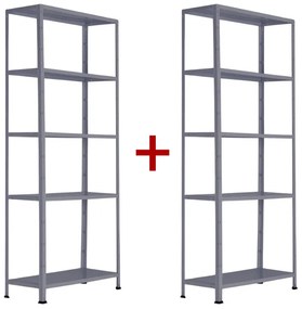 Policový regál 1+1 ZADARMO, 1760x750x300 mm, 5 políc, nosnosť police 75 kg, RAL 7031