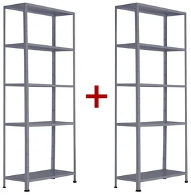 Policový regál 1+1 ZADARMO, 1760x750x300 mm, 5 políc, nosnosť police 75 kg, RAL 7031