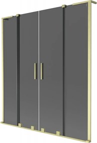 Mexen Velar L Duo, 2-krídlová posuvná vaňová zástena 160 x 150 cm, 8mm šedé sklo, zlatá matná, 896-160-003-42-55