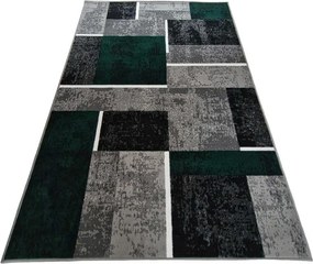 HU Sivo-zelený geometrický kockovaný obdĺžnikový koberec NEW IDEA 90311-0574 Rozmer: 60x110 cm