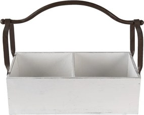 Biely drevený retro box s dvoma priehradkami a kovovým uchom - 41 * 19 * 29 cm