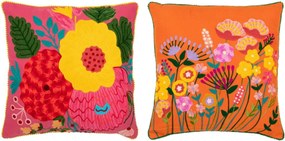 Súprava 2 vankúšov s vyšívanými kvetmi Flower Happy – 45*45*2 cm