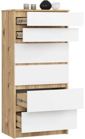 Komoda Kuba 60 cm - 6 zásuviek dub artisan/biela