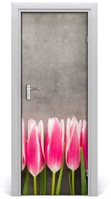 Samolepiace fototapety na dvere ružové tulipány 75x205 cm