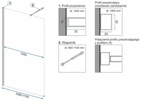 Rea Aero N, sprchová zástena typu Walk-In 110cm, 8mm číre sklo, chrómový profil + polička a vešiak EVO, KPL-K0612